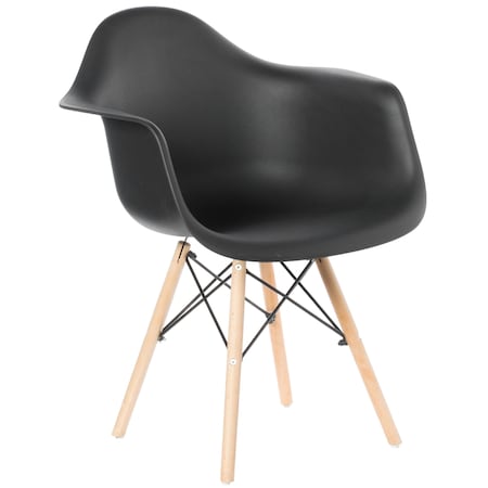 Fabulaxe Mid-Century Modern Style Plastic DAW Shell Dining Arm Chair with Wooden Dowel Eiffel Legs, Black QI003748.BK